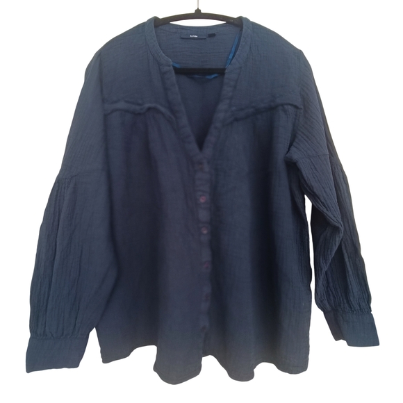 Kiabi Tops - KIABI Navy Blue Cotton Gauze Oversized Button Down Blouse - XXL